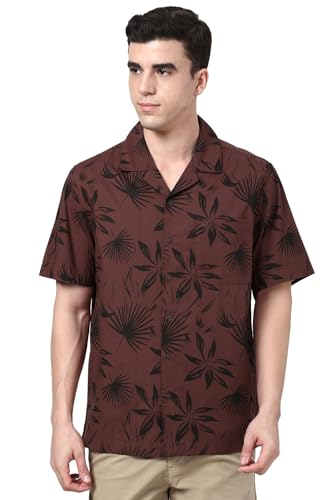 Peter England Men Cotton Blend Floral Print Shirt Cuban Collar Half Sleeves - Image 2