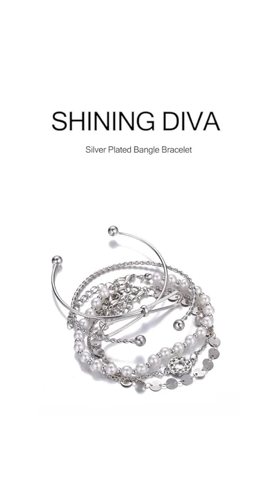Shining Diva Multilayer Silver Plated Bangle Bracelet for Women - Image 3