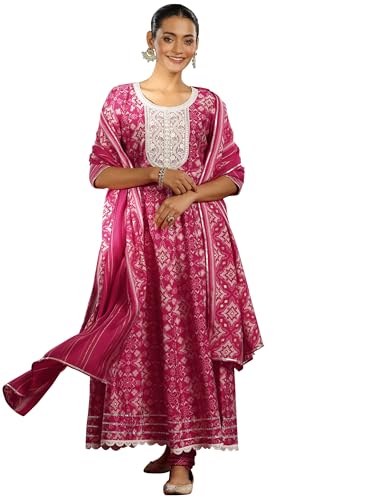 Pink Printed Silk Anarkali Suit Set | Libas - Urban Threads - Image 2