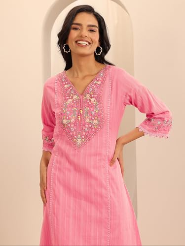 Embroidered Cotton Kurta Set - Libas A-Line Suit with Dupatta - Image 3