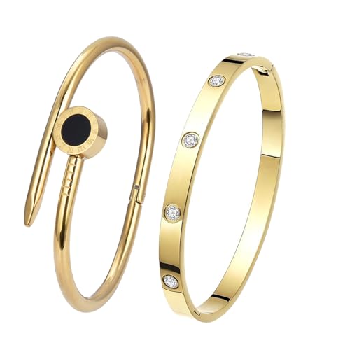 Okos Gold Plated Stainless Steel Cuff Bangle Bracelet - Image 2