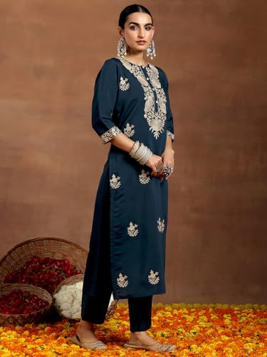 Gerua By Libas Womens Yoke Design Silk Blend Straight Kurta With Trousers and Dupatta - Authentic Gerua Clothing | UrbanThreads - Image 4