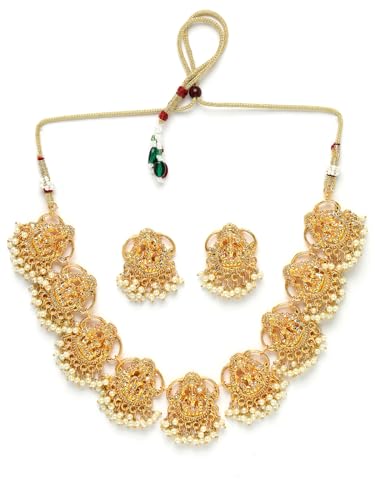 Sukkhi South Indian Temple Gold Plated White Beaded Necklace Set - Image 2