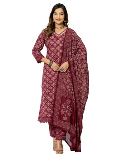 Amayra Women's Cotton Printed Straight Kurta with Pant and Dupatta Set - Authentic Amayra Clothing | UrbanThreads - Image 2