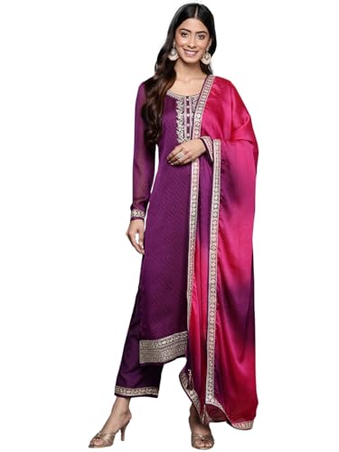 Libas Womens Printed Chiffon Straight Kurta With Trousers and Dupatta - Authentic Libas Clothing | UrbanThreads - Image 2