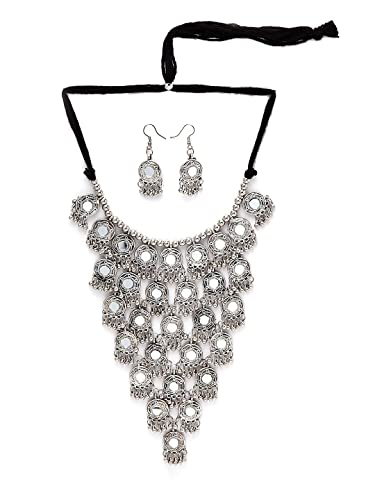Shining Diva Traditional Oxidised Silver Necklace Set for Women - Image 4