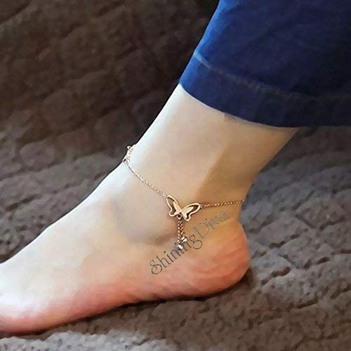 Shining Diva Rose Gold Plated Butterfly Anklet Necklace Women - Image 5
