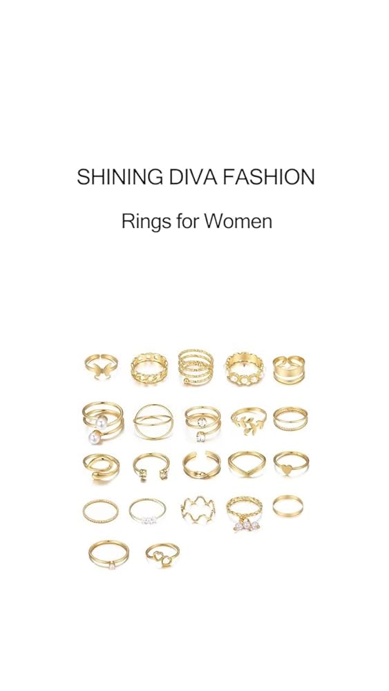 Shining Diva Set of 22 Gold Plated Rings for Women and Girls - Image 3