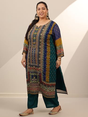 Extra Love By Libas Plus Size Womens Printed Organza Straight Kurta With Trousers and Dupatta - Authentic Extra Clothing | UrbanThreads - Image 5