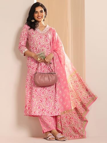 Libas Womens Printed Cotton Straight Kurta With Trousers and Dupatta - Authentic Libas Clothing | UrbanThreads - Image 3