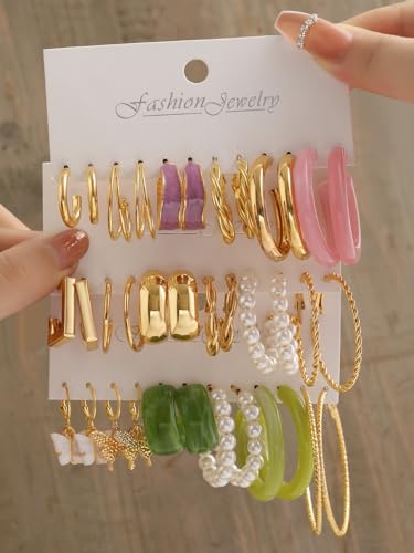 Shining Diva 18 Pairs Gold Plated Crystal Earrings Combo - Image 4