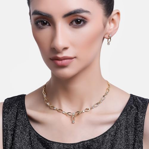 Estele Gold Plated Bridal Necklace Set with Earrings for Women - Image 5