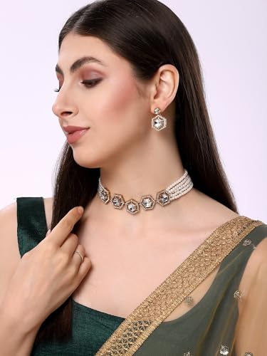 Shining Diva Pearl Kundan Necklace Jewellery Set - Image 4