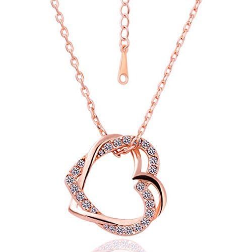 Shining Diva Hearts-in-Love 18K Rose Gold Crystal Necklace - Image 4