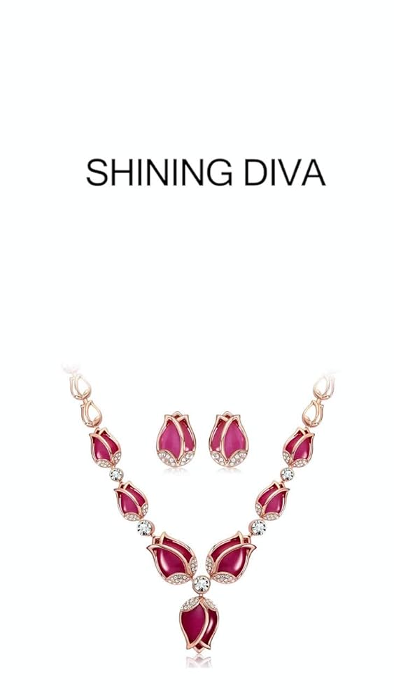 Shining Diva Rose Gold Tulip Design Earrings Necklace Set - Image 3