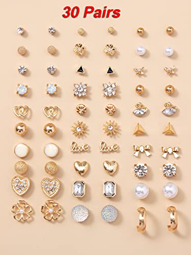 Shining Diva 30 Pairs Earrings Combo Set Crystal Pearl Women - Image 4