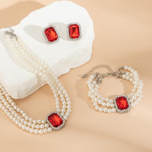 UrbanThreads Crystal Pearl Jewellery Set Necklace Earrings Bracelet - Image 5