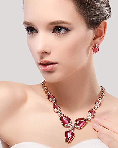Shining Diva Rose Gold Tulip Design Earrings Necklace Set - Image 4