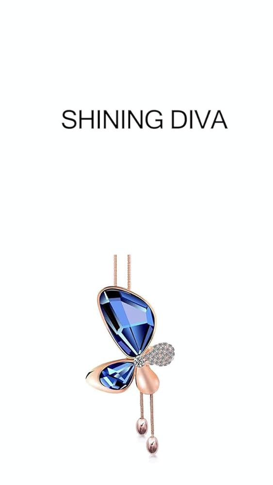Shining Diva Crystal Butterfly Chain Pendant Necklace Women - Image 3