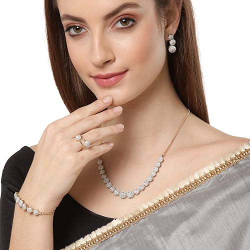 Zeneme Jewellery Set Women American Diamond Necklace Earrings Bracelet - Image 5