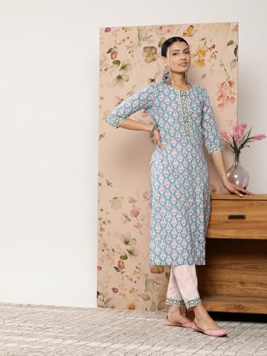 Libas Womens Printed Cotton Straight Kurta Trouser with Dupatta Set - Authentic Libas Clothing | UrbanThreads - Image 4
