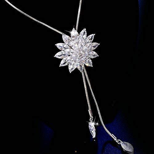Shining Diva Crystal Flower Long Chain Pendant Necklace Women - Image 4