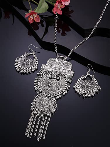 Shining Diva Traditional Oxidised Silver Necklace Set for Women - Image 4