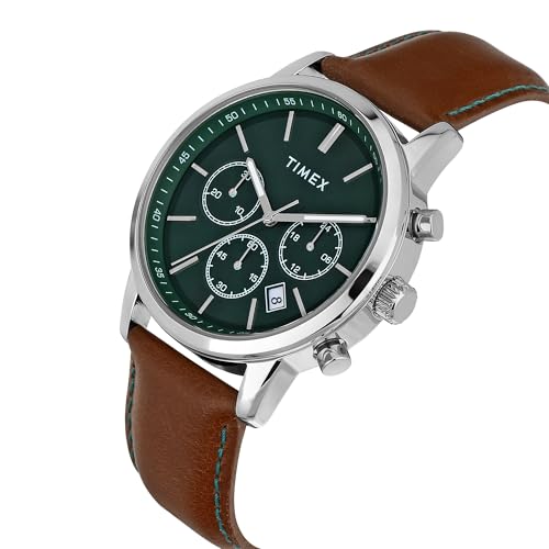 Timex Classic Leather Strap Watch Black Green Blue - Image 4