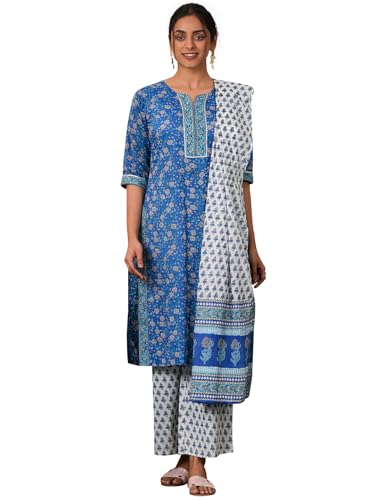 Libas Womens Printed Cotton Straight Kurta With Palazzos and Dupatta - Authentic Libas Clothing | UrbanThreads - Image 2