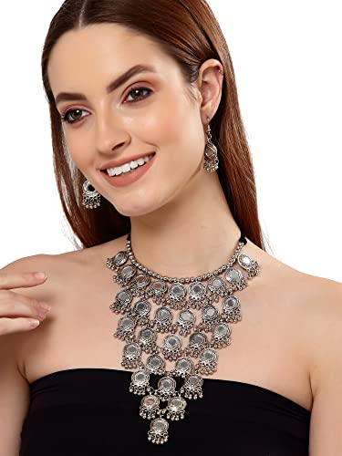 Shining Diva Traditional Oxidised Silver Necklace Set for Women - Image 5