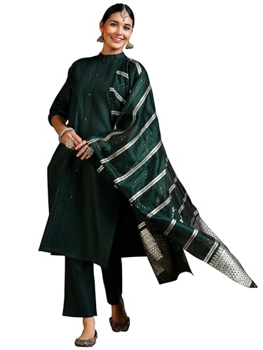Libas Womens Woven Design Cotton Blend Straight Kurta With Trousers and Dupatta - Authentic Libas Clothing | UrbanThreads - Image 2