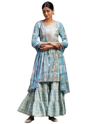 Libas Womens Printed Silk Blend Straight Kurta With Sharara and Dupatta - Authentic Libas Clothing | UrbanThreads - Image 2