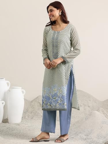 Libas Womens Printed Linen Straight Kurta With Palazzos and Dupatta - Authentic Libas Clothing | UrbanThreads - Image 4