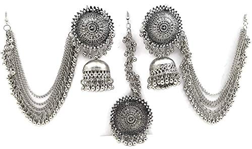 Oxidized Silver Maang Tikka Jhumka Set Traditional Jewelry - Image 2
