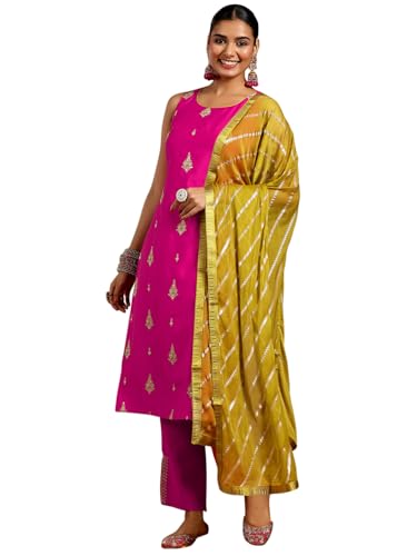 Libas Pink Embroidered Silk Kurta Set | UrbanThreads.in - Image 2