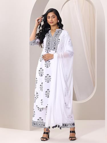 Libas Womens Printed Cotton Straight Kurta with Trousers and Dupatta - Authentic Libas Clothing | UrbanThreads - Image 5