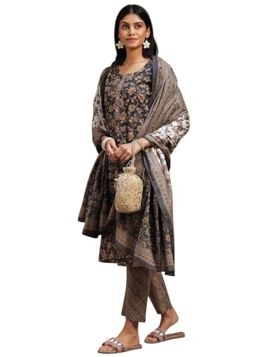 Libas Womens Printed Cotton Straight Kurta With Trousers and Dupatta - Authentic Libas Clothing | UrbanThreads - Image 2