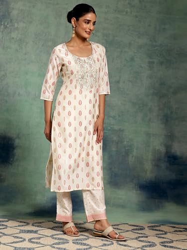 Libas Womens Printed Silk Blend Straight Kurta With Palazzos and Dupatta - Authentic Libas Clothing | UrbanThreads - Image 5
