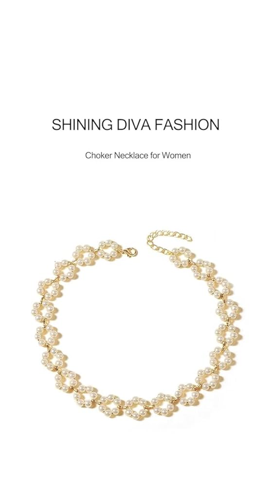 Shining Diva Pearl Chain Pendant Choker Necklace for Women - Image 3