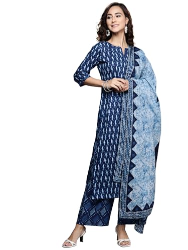 Libas Womens Printed Cotton Straight Kurta With Palazzos and Dupatta - Authentic Libas Clothing | UrbanThreads - Image 2