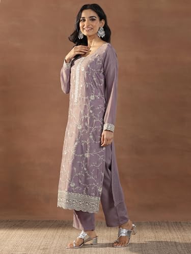 Libas Womens Embroidered Silk Blend Straight Kurta With Trousers and Dupatta - Authentic Libas Clothing | UrbanThreads - Image 4