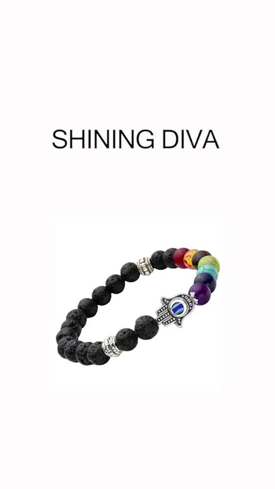 Shining Diva 8mm Lava Rock Beads 7 Chakra Evil Eye Bracelet Unisex - Image 3