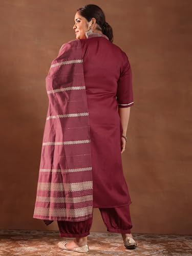Extra Love By Libas Plus Size Womens Woven Design Cotton Blend Straight Kurta With Salwar and Dupatt - Authentic Extra Clothing | UrbanThreads - Image 5