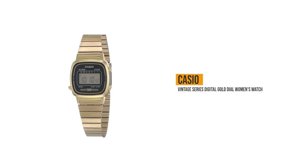 Casio Women LA670WGA-1DF Black Digital Dial Gold Band - Image 3