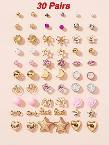 Shining Diva 30 Pairs Earrings Combo Set Crystal Pearl Women - Image 4