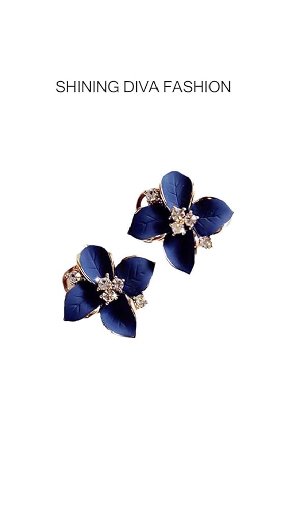 Shining Diva Enamel Blue Flower Stud Earrings for Women - Image 3