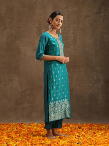 Libas Womens Self Design Silk Straight Kurta With Trousers and Dupatta - Authentic Libas Clothing | UrbanThreads - Image 5