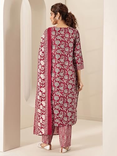 Libas Maroon Printed Cotton Kurta Set | UrbanThreads.in - Image 4