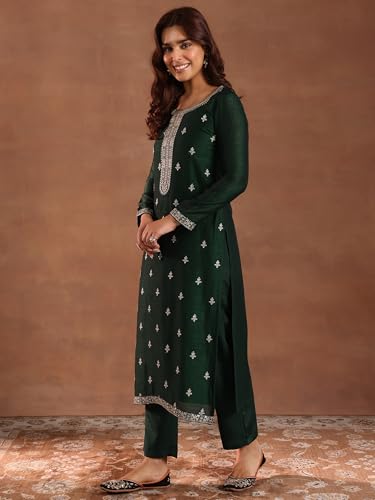 Emerald Embroidered Silk Kurta Set | Libas - UrbanThreads.in - Image 3