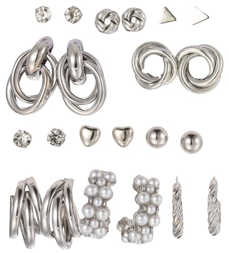 Shining Diva 11 Pairs Gold Plated Geometric Earrings Set - Image 2